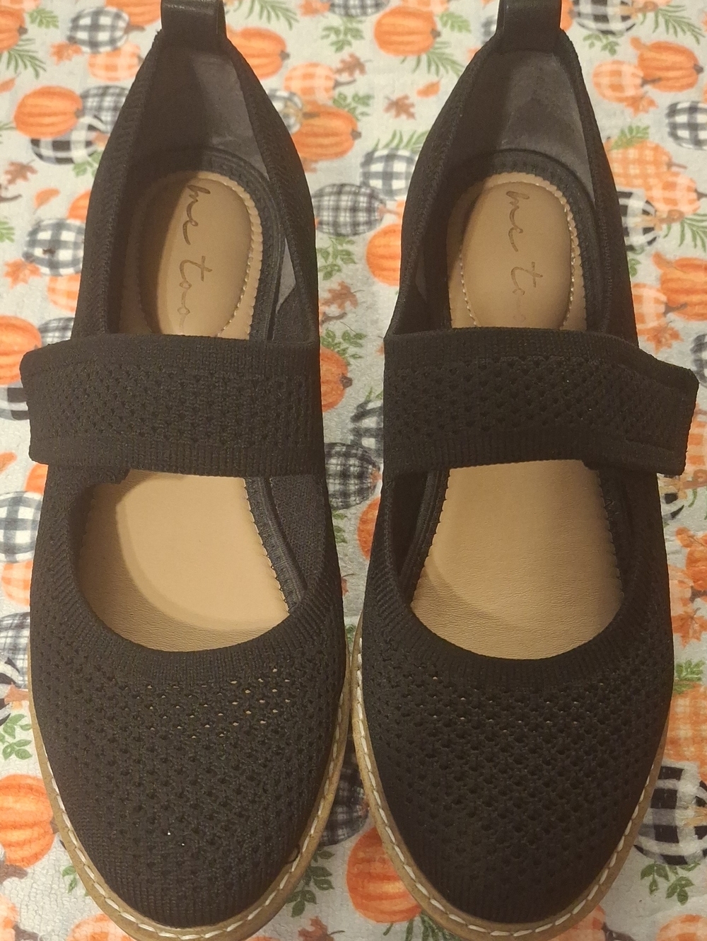 me too Black Knit Mary Jane Flats with Strap
